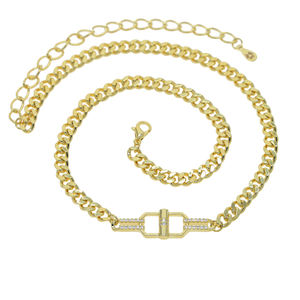 Collana Choker da Donna con Catena Cubana <span class=keywords><strong>Sottile</strong></span> e Chiusura a Moschettone Dorata - Product Image 3