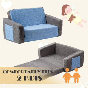 Giving Tree <b>Kids</b> <b>Sofa</b> Blue Gray Soft Foam Seat For Children Age 2 And Above With Armrests And Storage Pockets - Product Image 3