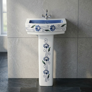 Lavabo sur pied moderne en céramique noir et blanc à motif zèbre Vitrossa pour salle de bain - Product Image 5