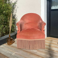 Fauteuil individuel confortable en velours rose vintage à franges, style français, avec accoudoirs en forme de crapaud, en bois courbé, pour salon, chambre et hôtel