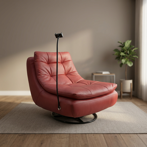 Modern Red PU Leather Reclining Chair with Metal Base and Phone Holder for Living Room Furniture - Product Image 3
