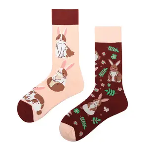 批发便宜哥特式袜子可爱兔子错配袜子有趣舒适舒适印花棉袜
