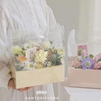 XJH Boîtes en plastique pour arrangements floraux Portable PVC Floral Transparent Boîte Arrangement de fleurs Gâteau Pliant Boîte-cadeau