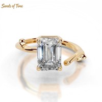 Bague manchette ajustable en argent massif 925 avec deux pierres géométriques, émeraude et moissanite, pour commande OEM destinée aux femmes