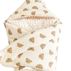 Coperta per <span class=keywords><strong>Neonati</strong></span> in Garza e Velluto, Coperta Invernale Imbottita in Cotone con Motivo Orsetto per Sala Parto - Product Image 1