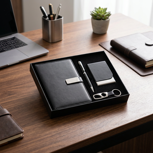 Ensemble cadeau d'affaires en cuir PU noir avec carnet, stylo, porte-cartes et porte-clés - Product Image 5