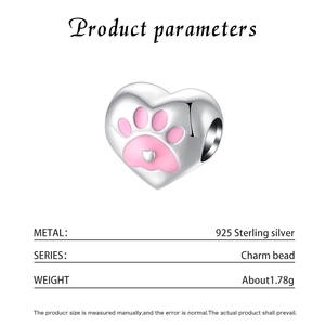 Abalorio de Plata S925 con Forma de Corazón y Huella de Pata de Mascota, Esmalte Rosa, para Amantes de Perros y Gatos, Joyería para Pulsera de Mujer, Regalo - Product Image 5