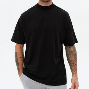 T-shirt vierge en coton de haute qualité, grammage lourd, col montant, coupe oversize, épaules tombantes, uni, pour hommes - Product Image 2