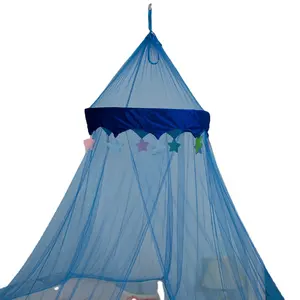 100% 涤纶网眼蓝色圆锥形树冠丝绒星星花边设计儿童蚊帐
