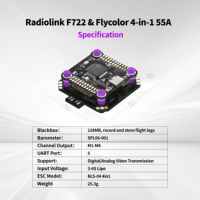 Contrôleur de vol de course Radiolink F722 avec pile ESC 4 en 1 55A, tour de vol Betaflight, firmware BF/INAV pris en charge, drone de course