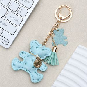 Luxury Texture PU Leather Bear Keychain Assorted Colors Tassel Pendant Sturdy Metal Clasp <b>Handbag</b> Decoration Gift Wholesale - Product Image 4