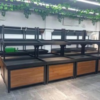 Verstelbaar metalen fruit- en groentepresentatie rek, 3-laags, vrijstaand eilandrek voor supermarkt en supermarkt