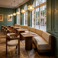 Ensemble de banquettes de restaurant de luxe moderne avec sièges rembourrés en tissu, table à manger en bois, chaises, mobilier pour hôtel et café