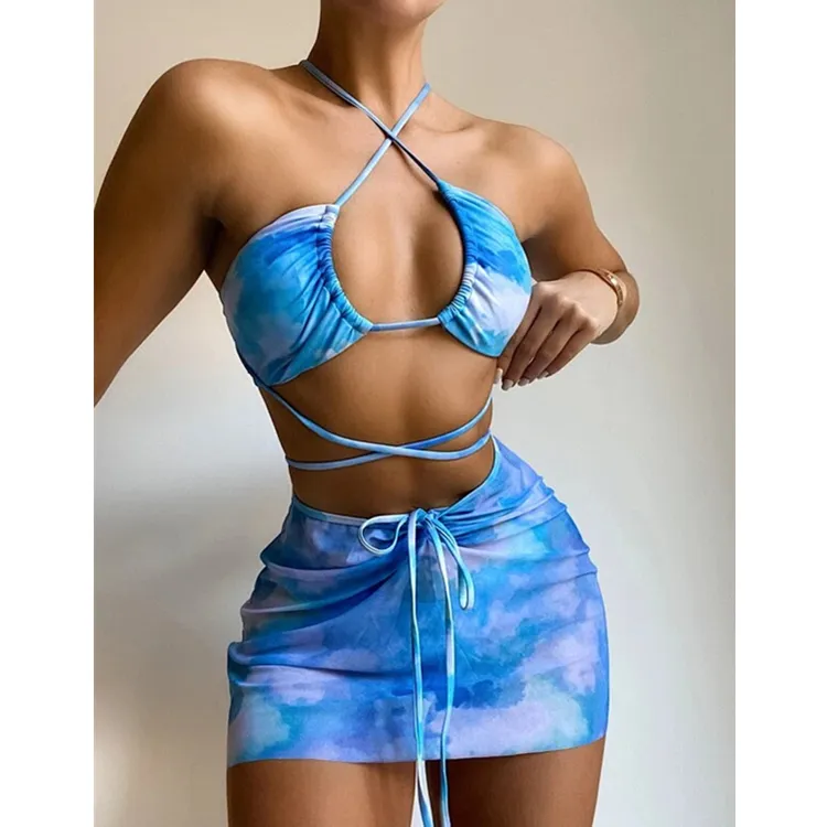 Phong Cách Thời Trang Tùy Chỉnh Sexy 3 Piece Bathingsuits 2021 Womens Swimwear Bikini Tie Dye Đồ Bơi Phụ Nữ