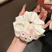 Nouvelle Élastique à Cheveux Faite Main en Tissu à Pois Mignons pour Lapin, Haute Élasticité, avec Lunettes, Style Cœur Doux, pour Queue de Cheval