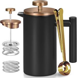 Đen Mini Pháp Báo Chí Cà Phê <span class=keywords><strong>Maker</strong></span> 12Oz Duy Nhất Cup Pháp Báo Chí Với Rose <span class=keywords><strong>Gold</strong></span> Nắp 3 Bộ Lọc Thêm & 1 Vàng Muỗng - Product Image 1