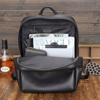 Sac à Dos d'Affaires et Scolaire en Cuir Pleine Fleur Noir, Véritable Peau de Vache, Prix Bas, Vente Chaude, Sacoche pour Ordinateur Portable