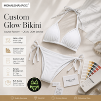 Op maat gemaakte glow-in-the-dark bandeau bikini, UV-absorberende, lichtgevende badkleding, 2-delige set, dierenprint paisley patroon, 100% nylon, OEM ODM