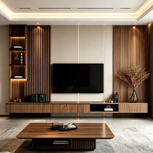 Custom Modern MDF <strong>TV</strong> Media Console Table Living Room Luxury Customizable Open Shelves <strong>Wall</strong> Mount 65 in and up - Product Image 3