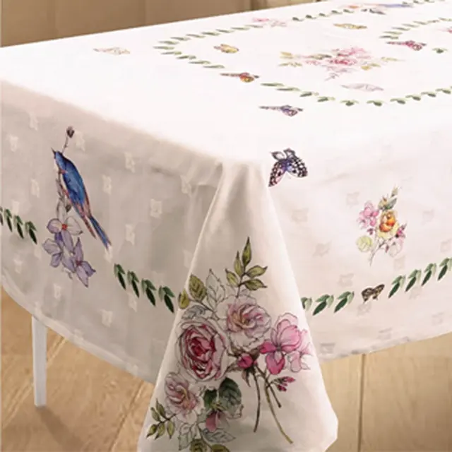 Dinner Table Home Use White Color 60x102 Inches Jacquard Cotton Printing Tablecloth