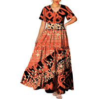 Élégante Robe Longue en Chiffon Col V avec Motif Tribal Polynésien Taille Plus Style Tatouage Polynésien Marx