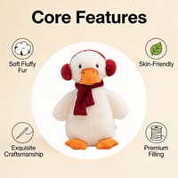 Peluche Canard avec Cache-Oreilles Rouges et Écharpe – Style Hiver – Poupée Animalière Rembourrée – Décoration Maison – Cadeau Doux en Peluche
