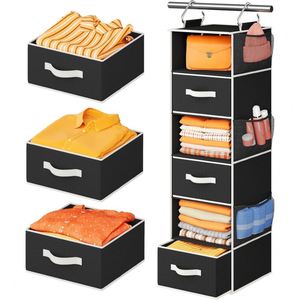 Non-Woven 6-Shelf Hanging Closet Organizer with 3 Drawers, 2 Separable 3-Tier Units for Wardrobe & Dorm <b>Storage</b> Closet Organizer - Product Image 1