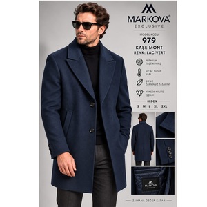 Abrigo largo para hombre MARKOVA estilo 979 color azul marino con cuello puntiagudo para invierno. La mejor calidad, el más vendido al por mayor. - Product Image 1