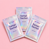 Sachet d'emballage en Mylar personnalisé imprimé holographique, plat, à trois soudures latérales, pour échantillons, mini et petit format