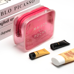 Neceser de viaje de moda cosmético personalizado bolsa de maquillaje con patrón de letras rosas impermeable de PVC con cremallera - Product Image 6