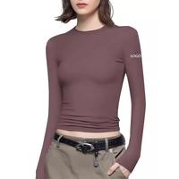 Ensemble de sport col rond pour femme, couleur unie, t-shirt moulant à manches longues, justaucorps, haute élasticité, séchage rapide