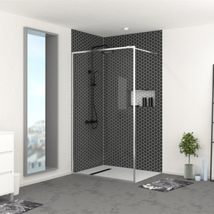Oumeiga 120*200cm Frameless Tempered Glass Modern Design Walk-in <strong>Shower</strong> <strong>Screen</strong> 6mm Thick Bathroom <strong>Extendable</strong> Chrome Aluminum - Product Image 1