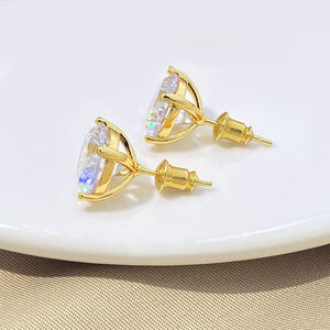 Boucles d'oreilles tendance en laiton plaqué rhodium avec zircon, style simple, pour femme, idéales pour fiançailles, fêtes ou mariages - Product Image 2