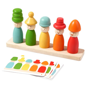 Jouet à empiler <span class=keywords><strong>Montessori</strong></span> Coordination œil-main Exercice de motricité fine Cognition des couleurs Jeu en bois pour bricolage Blocs de construction pour enfant - Product Image 2