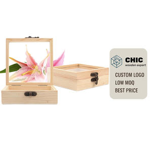 Boîte de rangement en bois de pin non fini avec couvercle transparent, boîte à souvenirs pour fleurs pressées, artisanat, bijoux, petits objets, cadeau - Product Image 1