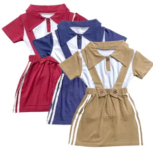 Ruidian Conjunto de duas peças para meninos e meninas, roupa cáqui de verão de volta às aulas, uniforme infantil, saia e shorts, roupas de verão 2024