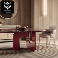 Table à manger rectangulaire sur mesure haut de gamme en marbre de luxe moderne pour usage hôtelier