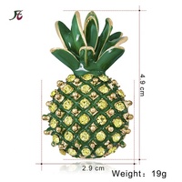 Penjualan Laris Baru Perhiasan Musim Panas Bros Pin Enamel Hijau Bros Lapis Emas Kristal Kuning Kristal Tropis Buah Nanas Bros