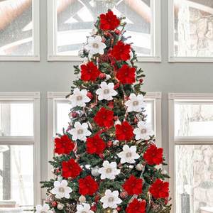 Arreglos Florales Navideños, Flores Navideñas, Flores Artificiales de Tres Capas, Corona para Árbol de Navidad, Accesorios de Mimbre - Product Image 4