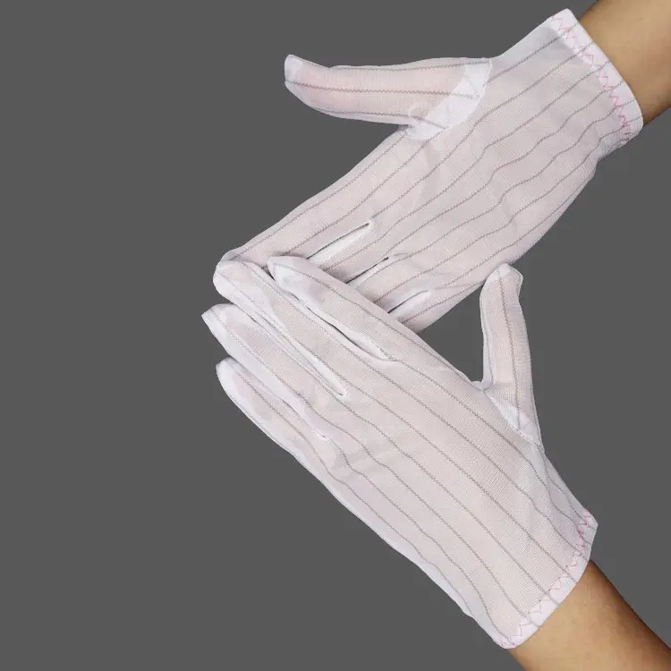 Hot antistatic 4096 white stripe cotton nylon polyester cleanroom esd top fit cloth gloves