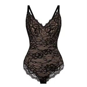 Plus Size Lace Bodysuit Shaper Deep V Neck Sexy Mesh Shapewear for Women Tummy Control Body Shaper Underwear S-2XL European Size