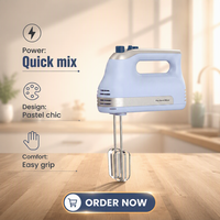 DSP Electric Turbo Hand Mixer 300W 5-Kecepatan Satu-Tombol Boost Pengaduk/Pengait Berlapis Krom |   Desain Bowl-Lift untuk Dapur Toko Roti