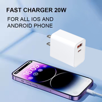 Pengisi Daya Dinding Ponsel Portabel Pengisian Cepat PD 20W Tipe-C & USB-A Bersertifikasi ETL&FCC