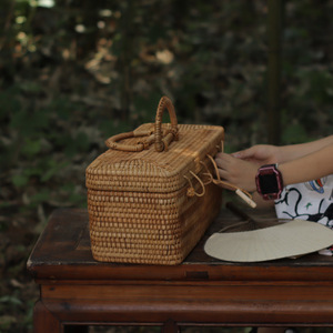 Vietnamese Thu Teng handmade rattan woven tote box, tea set <b>storage</b> box, food box, <b>basket</b>, Pu-erh tea cake gift box - Product Image 2