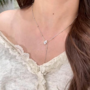 Wholesale 14k Gold Filled Pear Cut Vvs Gra Moissanite Tassel Pendant Necklace Simple Asymmetrical Design Fashion Women Jewelry - Product Image 2
