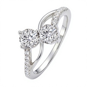 925 Sterling <b>Silver</b> Twin Round Zircon Engagement <b>Ring</b> for Women Rhodium Plated Wedding <b>Band</b> Customizable Fine Jewelry - Product Image 2