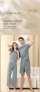Conjunto <span class=keywords><strong>de</strong></span> Pijamas <span class=keywords><strong>de</strong></span> Seda Helada Acanalada para Parejas al <span class=keywords><strong>por</strong></span> Mayor: Camiseta <span class=keywords><strong>de</strong></span> Manga Corta para Hombre y Pantalones Largos para Mujer, Suave y Transpirable - Product Image 3