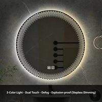 Miroir de salle de bain rond simple et créatif, intelligent, anti-buée, avec éclairage LED, à fixer au mur pour la maison, la salle de bain et les toilettes
