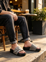 Sandales d'été pour hommes, mode, à boucle réglable, plateforme, en PU, simili cuir, respirantes, semelle épaisse, antidérapantes, décontractées, pour la plage