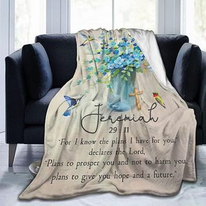 Floral Hummingbird Blessing Flannel Blanket Throw Blanket Nap Blanket Fade Resistant Lightweight for <b>Bed</b> Sofa Couch Custom Print - Product Image 2